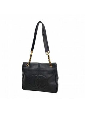 Chanel Chain Caviar Leather Black Gold Tote Bag